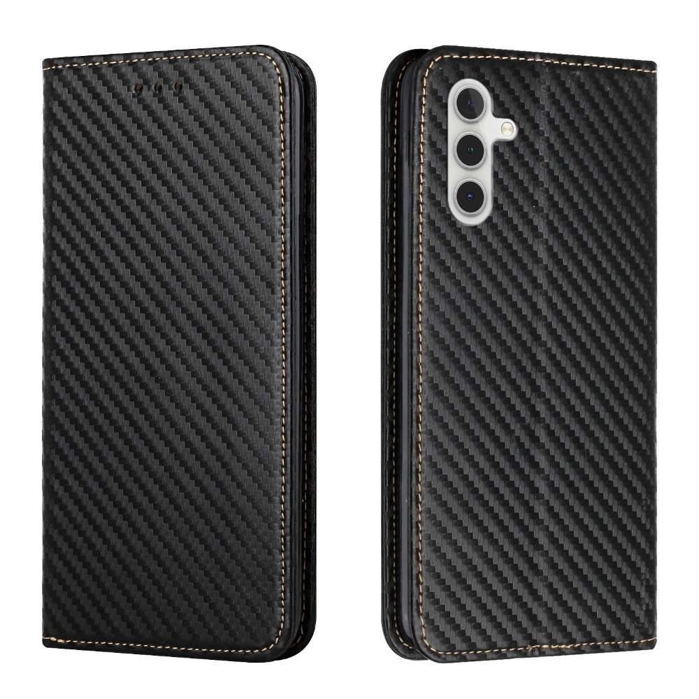 Handy Tasche für Samsung Galaxy A15 Carbon Fiber Wallet Hülle Magnet Klapp Etui