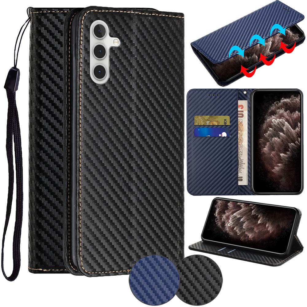 Handy Tasche für Samsung Galaxy A15 Carbon Fiber Wallet Hülle Magnet Klapp Etui