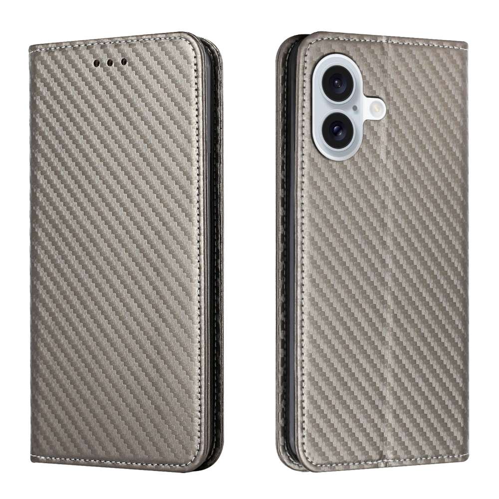 Handy Tasche für Apple iPhone 16 Carbon Fiber Wallet Hülle Magnet Klapp Etui