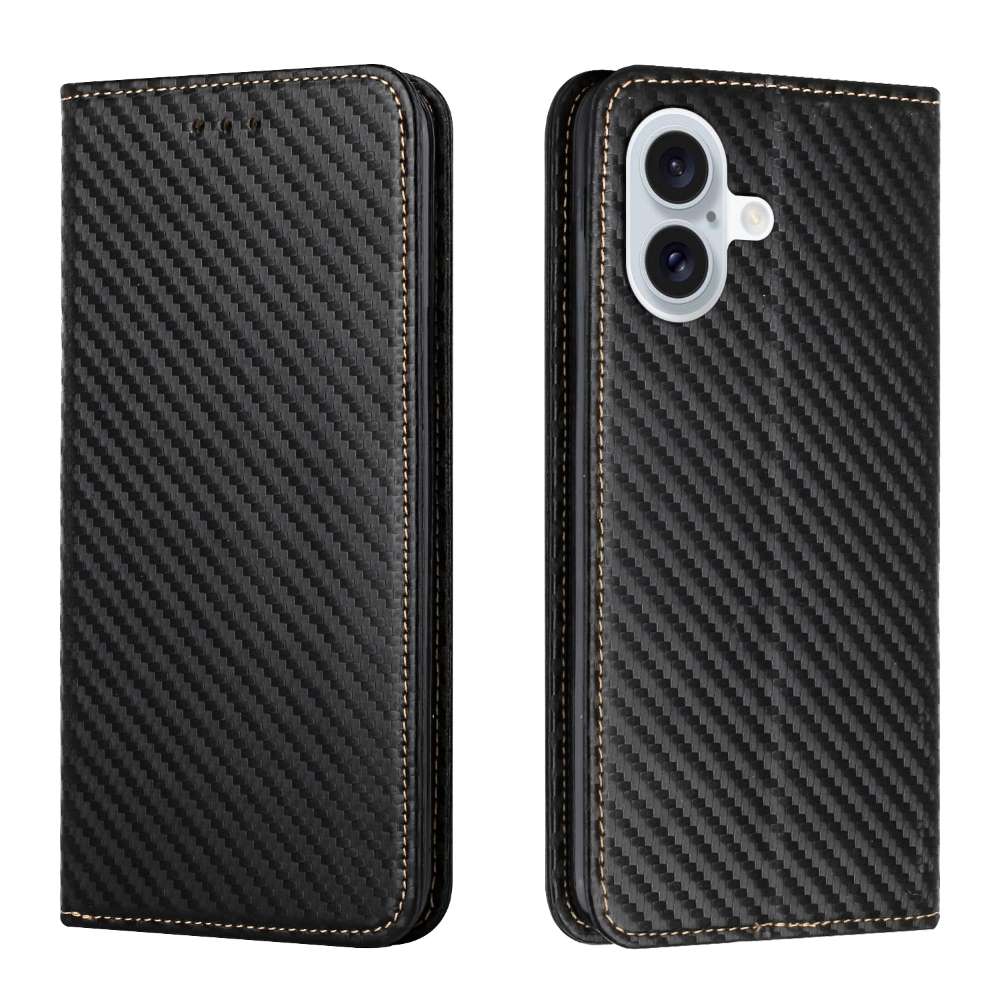Handy Tasche für Apple iPhone 16 Carbon Fiber Wallet Hülle Magnet Klapp Etui
