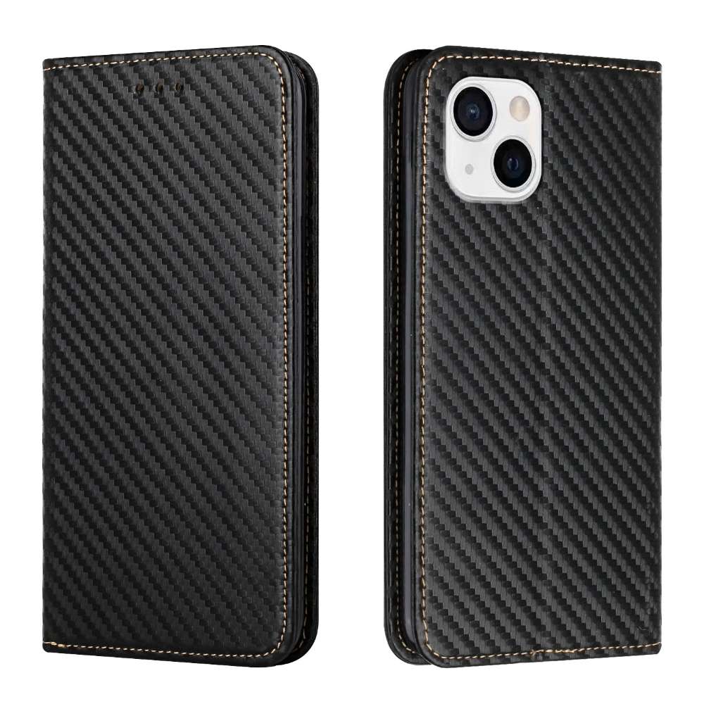 Handy Tasche für Apple iPhone 15 Carbon Fiber Wallet Hülle Magnet Klapp Etui