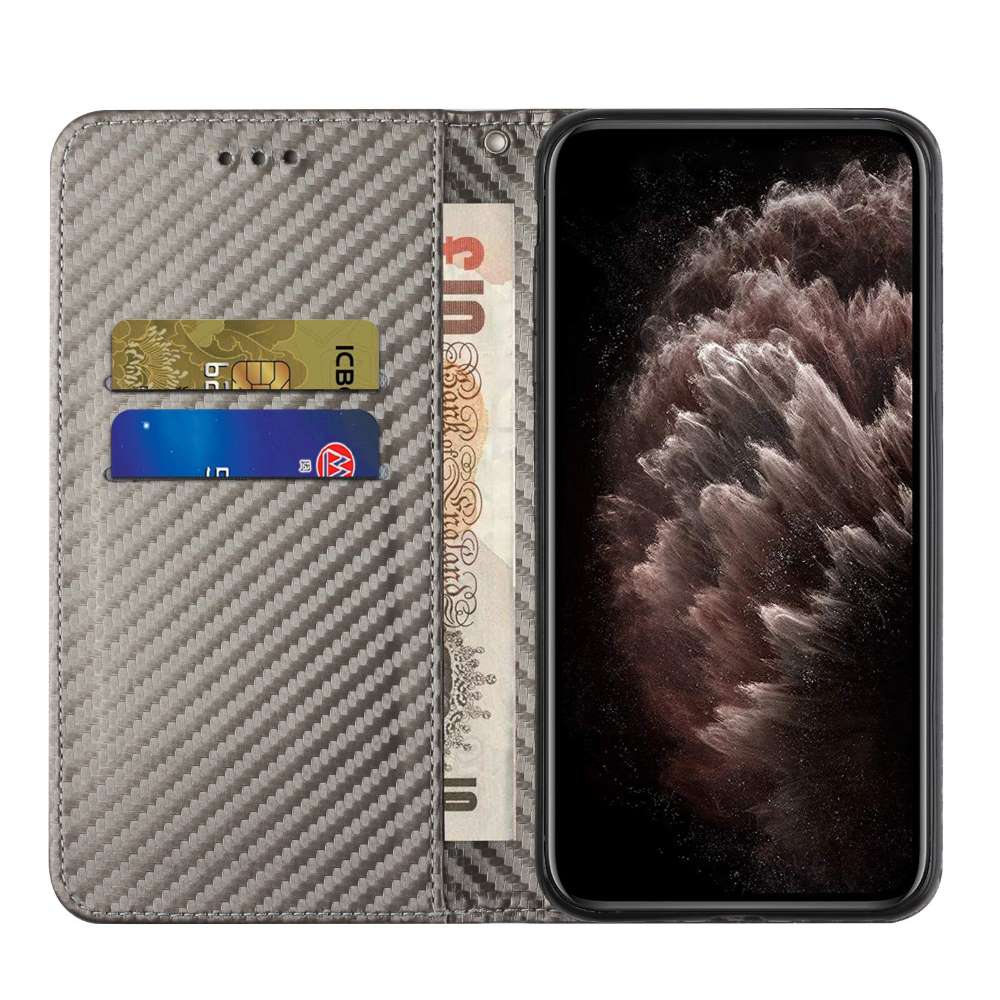 Handy Tasche für Apple iPhone 15 Carbon Fiber Wallet Hülle Magnet Klapp Etui