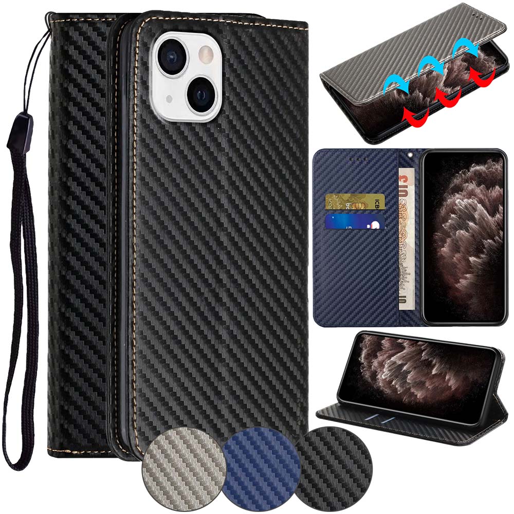 Handy Tasche für Apple iPhone 15 Carbon Fiber Wallet Hülle Magnet Klapp Etui