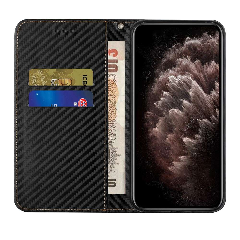 Handy Tasche für Apple iPhone 15 Carbon Fiber Wallet Hülle Magnet Klapp Etui