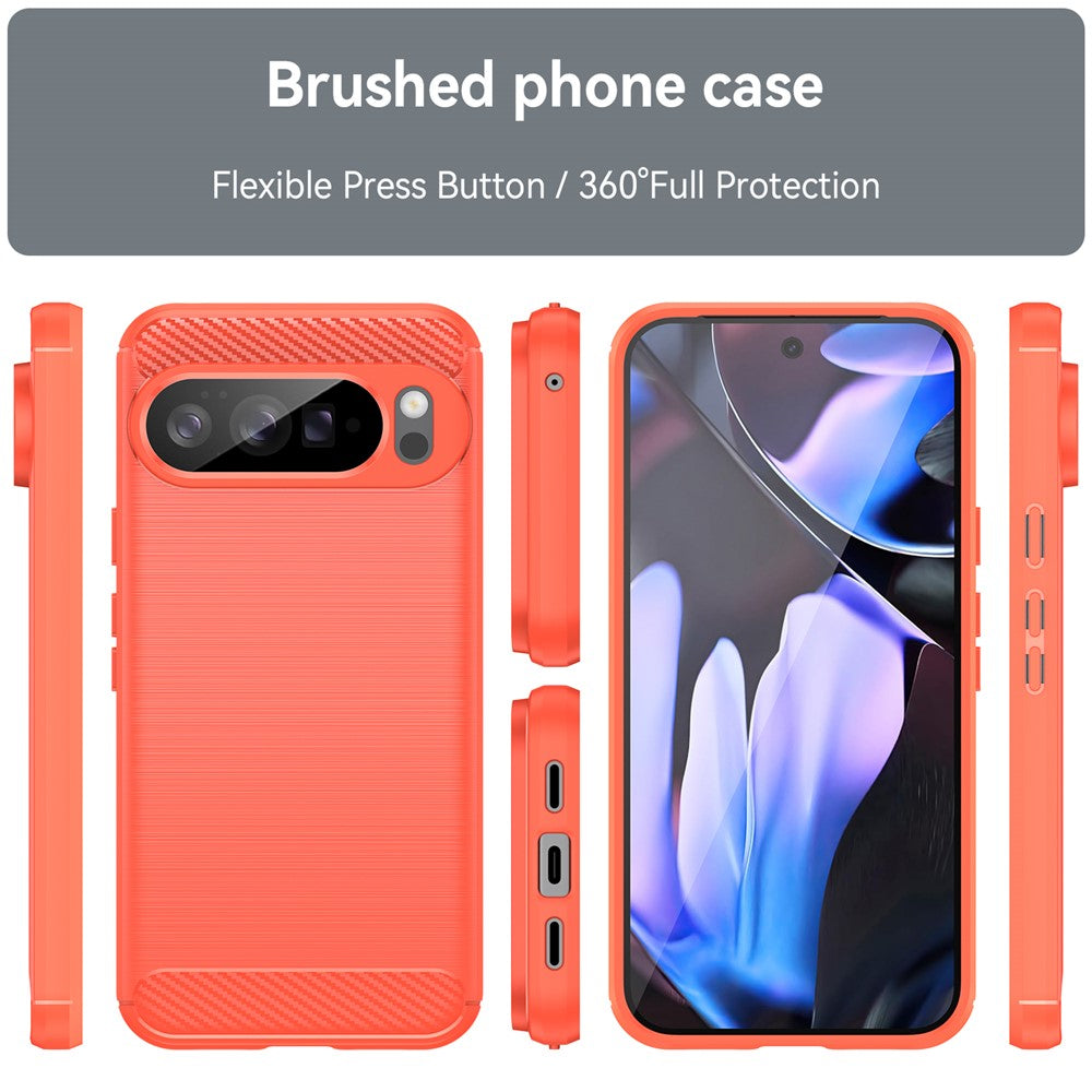 Rote Handyhülle für Pixel 10 Pro XL, Carbonstruktur, Vorder- und Rückseite mit Seitenansicht