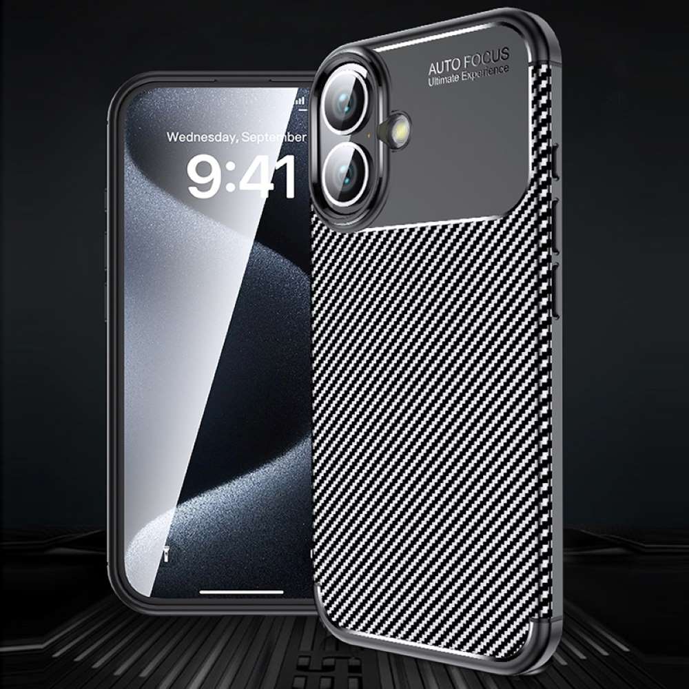 TPU Hülle für Apple iPhone 16 Carbon Fiber Muster Shockproof Back Cover Case