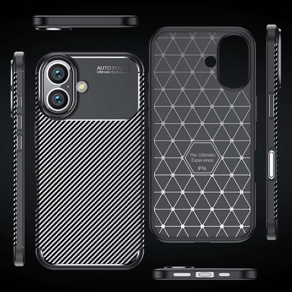 TPU Hülle für Apple iPhone 16 Carbon Fiber Muster Shockproof Back Cover Case