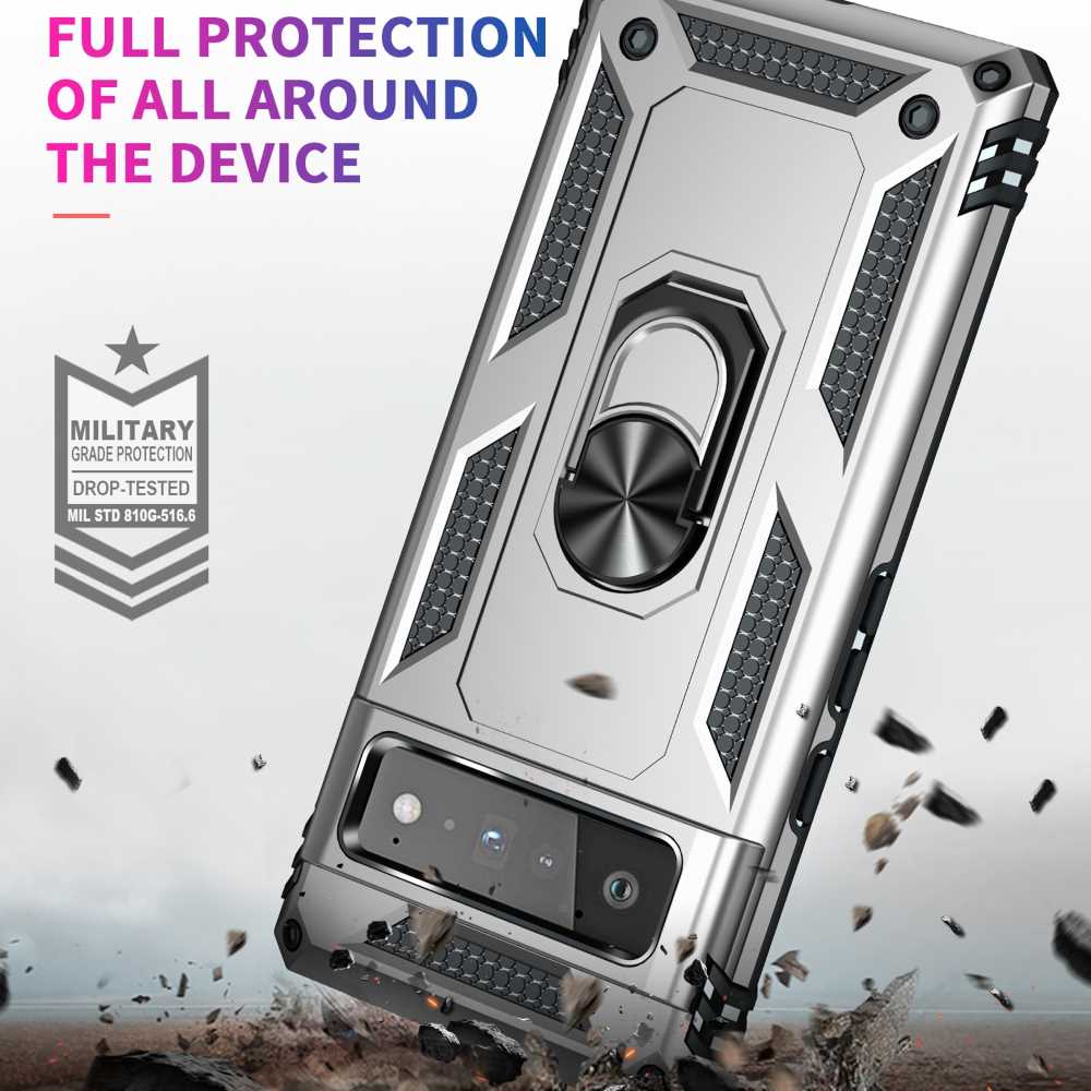 Outdoor Case für GOOGLE PIXEL 6 PRO Hybrid TPU Sergeant Armor Metall Ring Hülle