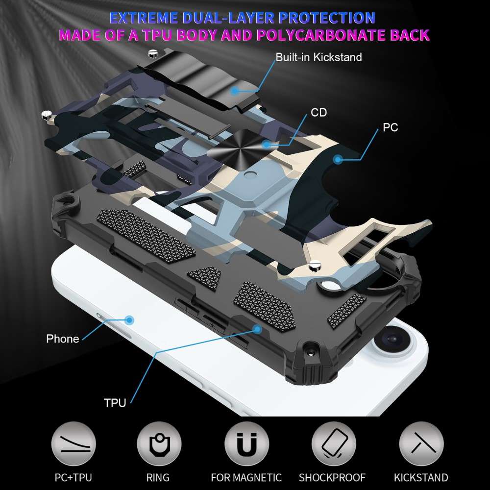 Outdoor Hülle für Apple iPhone 16 Camouflage Shockproof Schutz Cover Armor Kick