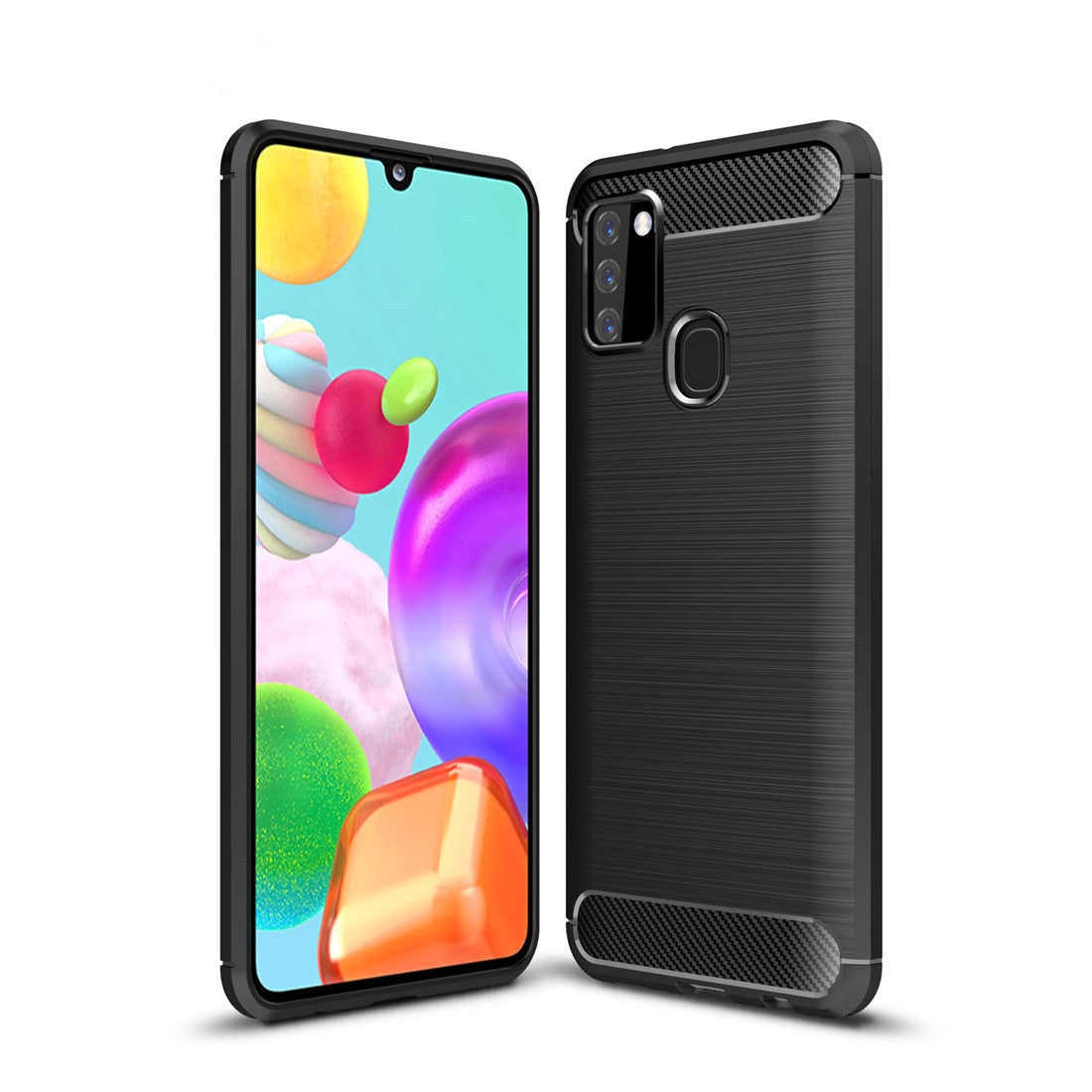 TPU Hülle für Samsung Galaxy A21s Carbon Fiber Skin Brushed Schutzcover Case