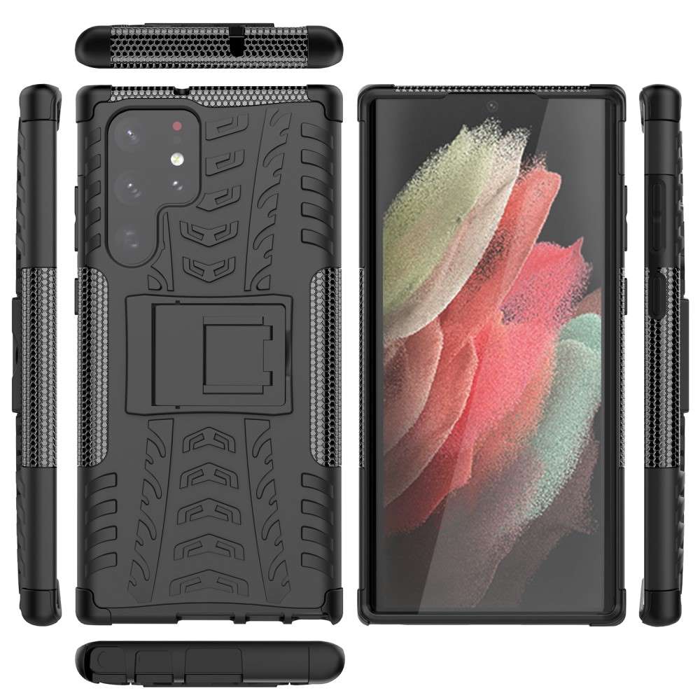 Outdoor Hülle für Samsung Galaxy S22 ULTRA Tire Rutschfest Stand PC TPU Case