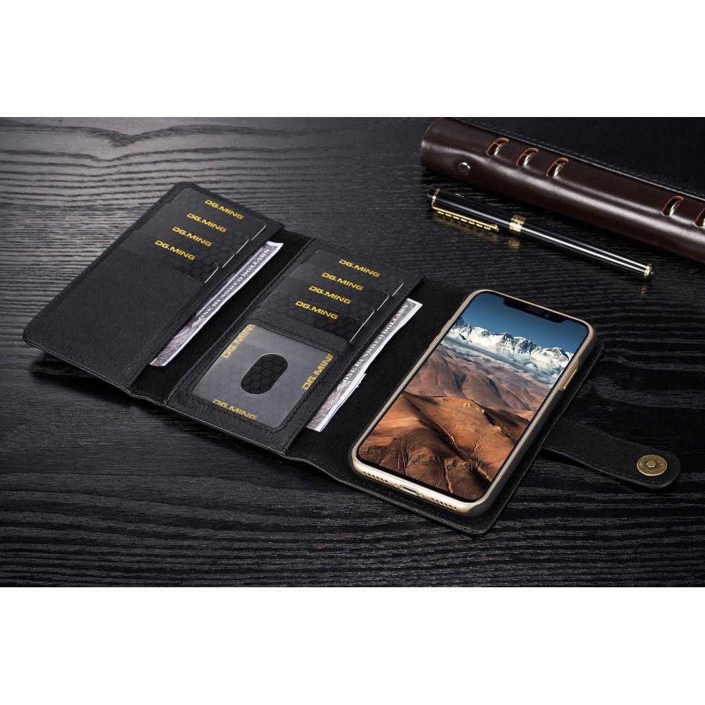 DG.MING Wallet Case für Apple iPhone XS X Echt Leder Brief Tasche 2in1 Etui Hülle