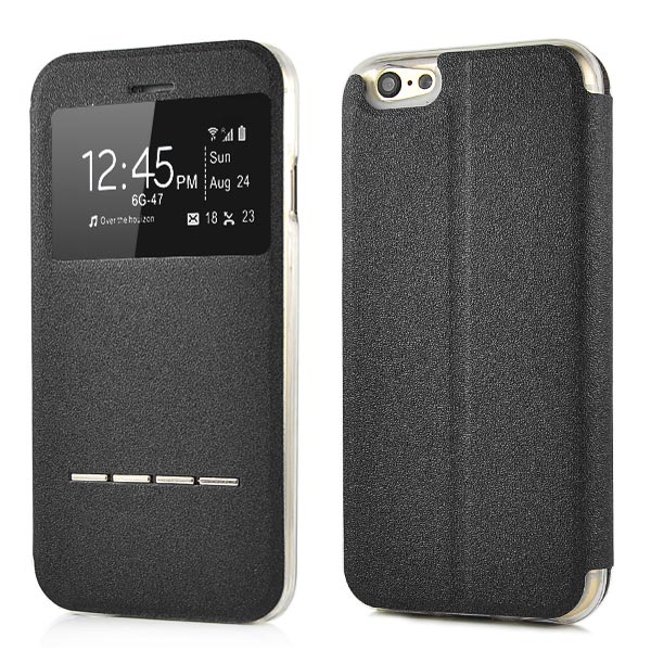 Wallet Case für Apple iPhone 6 6S Handy Tasche Window View Metal Slide Touch