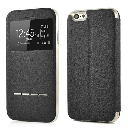 Wallet Case für Apple iPhone 6 6S Handy Tasche Window View Metal Slide Touch