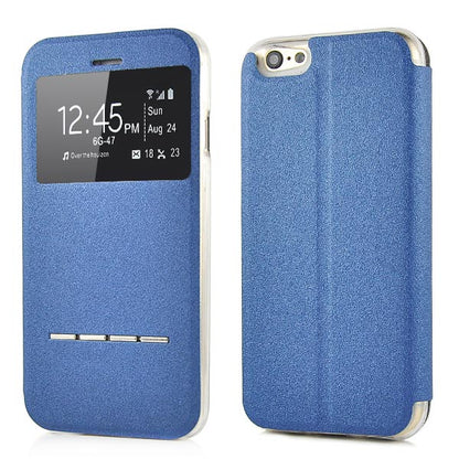 Wallet Case für Apple iPhone 6 6S Handy Tasche Window View Metal Slide Touch