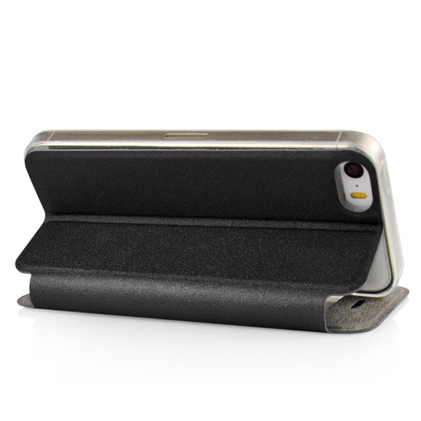 Wallet Case für Apple iPhone SE 5 5S Window View Metal Slide Touch