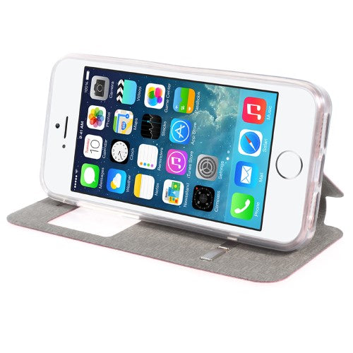 Wallet Case für Apple iPhone SE 5 5S Window View Metal Slide Touch