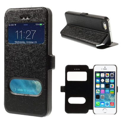 Wallet Case für Apple iPhone SE 5 5S Dual Window View Silk Book Etui
