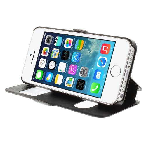 Wallet Case für Apple iPhone SE 5 5S Dual Window View Silk Book Etui