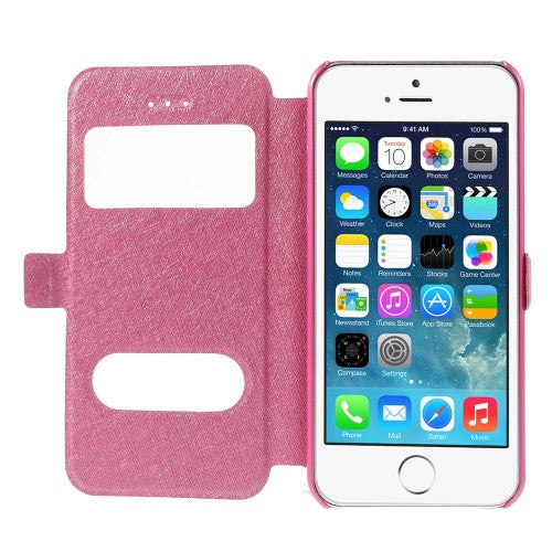 Wallet Case für Apple iPhone SE 5 5S Dual Window View Silk Book Etui