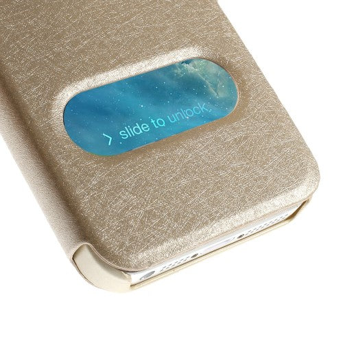 Wallet Case für Apple iPhone SE 5 5S Dual Window View Silk Book Etui
