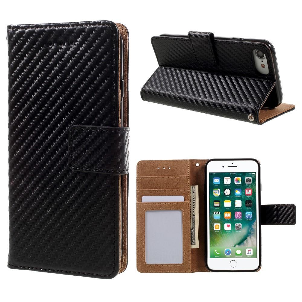 Wallet Case für Apple iPhone 8 7 SE 2020 Carbon Fiber Optik Etui