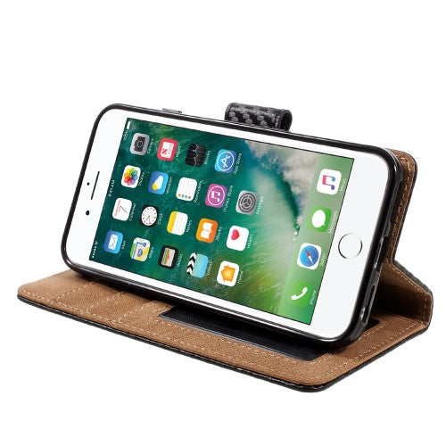 Wallet Case für Apple iPhone 8 7 SE 2020 Carbon Fiber Optik Etui