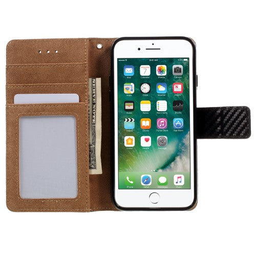 Wallet Case für Apple iPhone 8 7 SE 2020 Carbon Fiber Optik Etui
