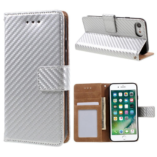 Wallet Case für Apple iPhone 8 7 SE 2020 Carbon Fiber Optik Etui