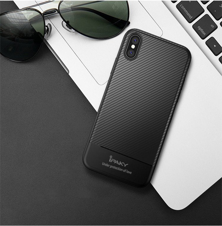 IPAKY TPU Case für Apple iPhone XR Carbon Fiber Muster