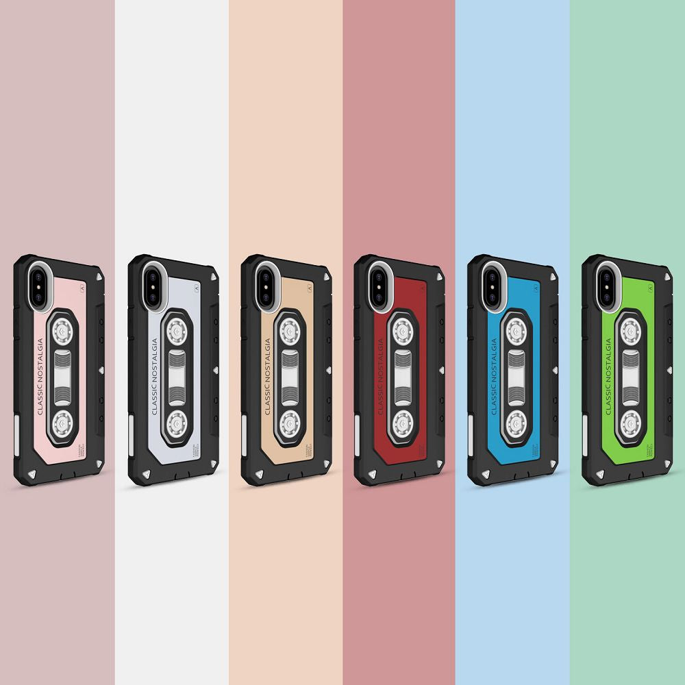 Outdoor Case für Apple iPhone XS X PC + TPU Nostalgie Tape Retro