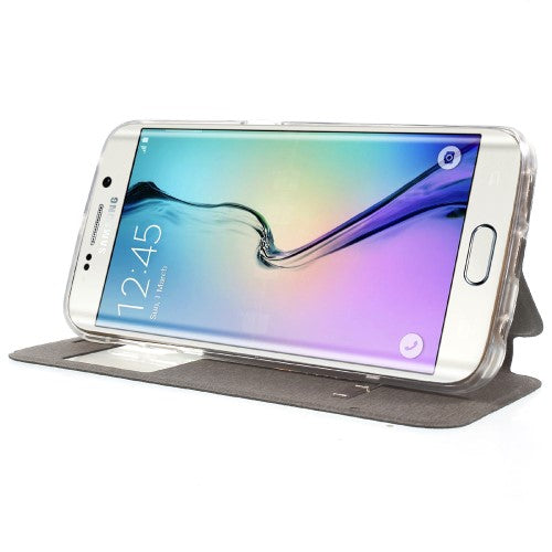 Wallet Case für Samsung Galaxy S6 Edge G925 Window View Metal Slide Touch