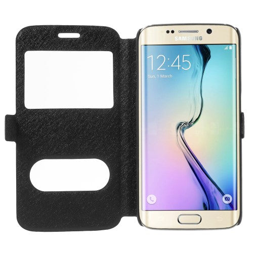 Wallet Case für Samsung Galaxy S6 Edge G925 Dual Window View Silk Book Etui