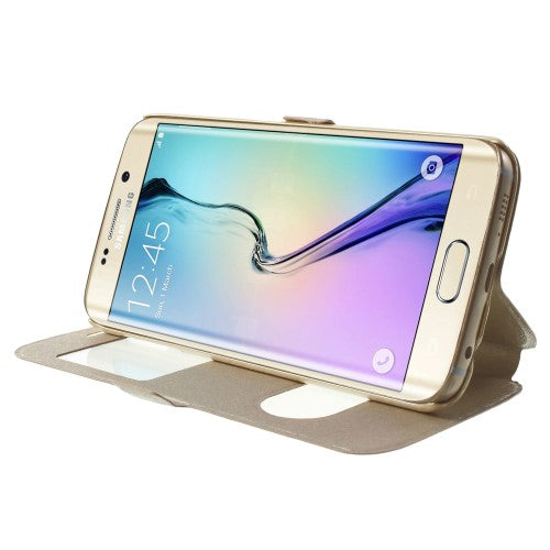 Wallet Case für Samsung Galaxy S6 Edge G925 Dual Window View Silk Book Etui