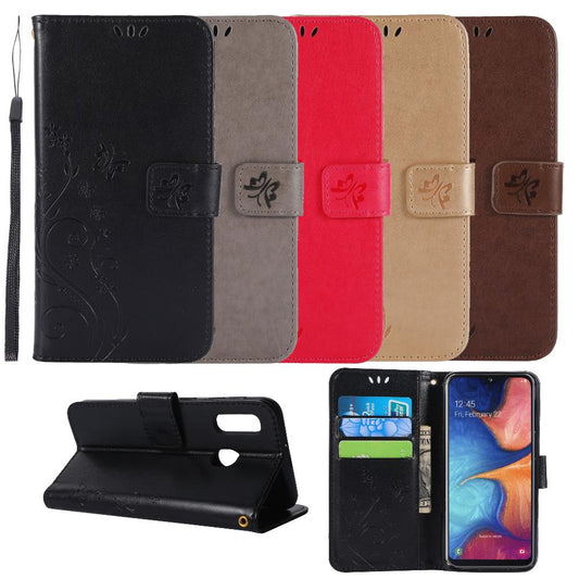 Wallet Case für Samsung Galaxy A20e Butterfly Flower Motiv Handy Tasche
