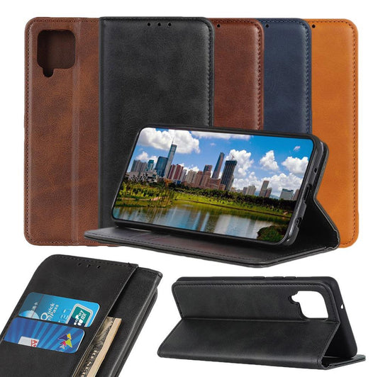 Wallet Case für Samsung Galaxy A12 Echt Leder Magnet Handy Tasche Schutzhülle