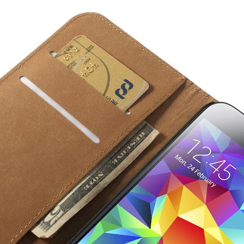 Wallet Case für Samsung Galaxy S5 G900 Echt Leder Magnet