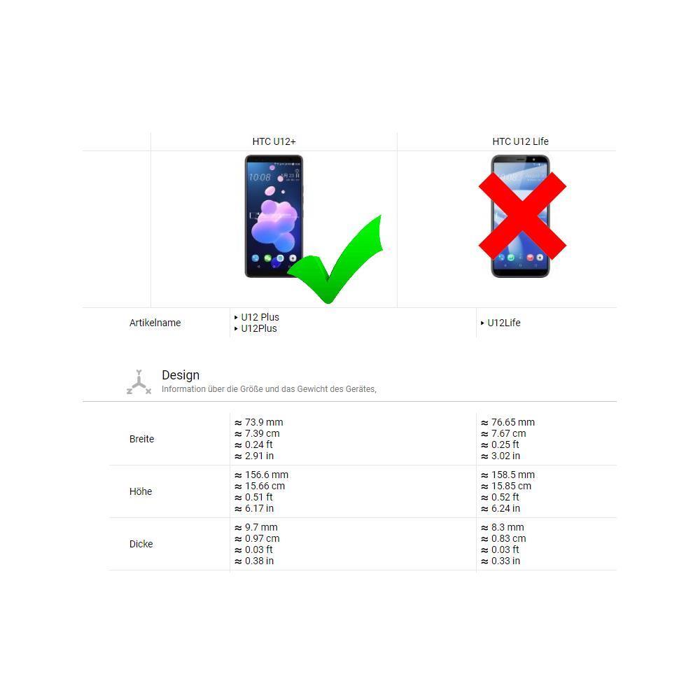 Wallet Case für HTC U12+ Echt Leder Innenfach