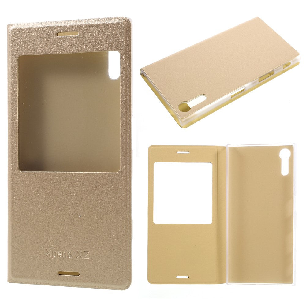 Wallet Case für Sony Xperia XZ XZs Window View Litchi Book Etui