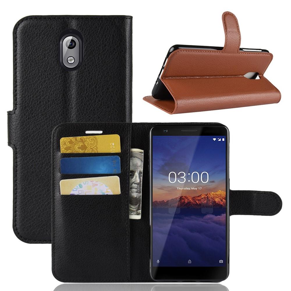 Wallet Case für Nokia 3.1 (2018) Litchi Grain Magnet Innenfach
