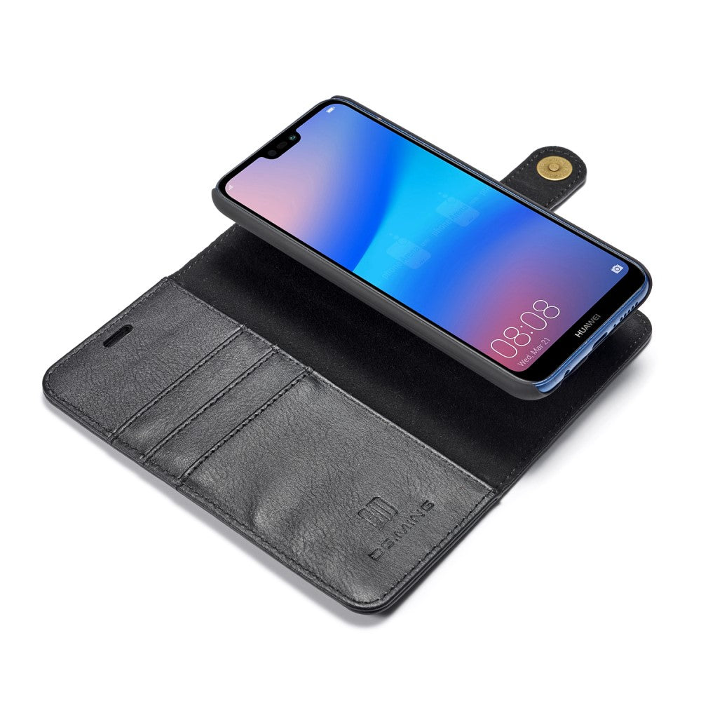 DG.MING Wallet Case für Huawei P20 LITE Echt Leder Handy Tasche 2in1 Hülle Etui