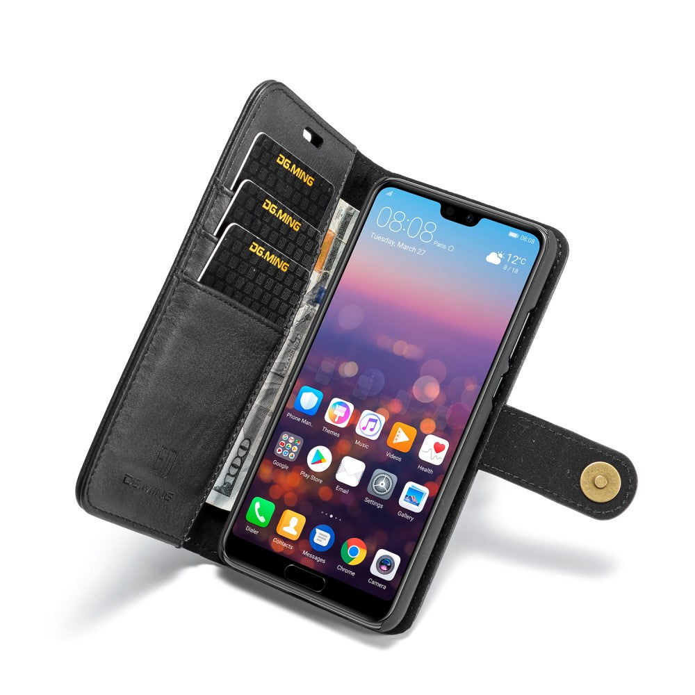 DG.MING Wallet Case für Huawei P20 Echt Leder Handy Tasche 2in1 Hülle Klapp Etui