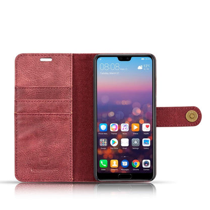 DG.MING Wallet Case für Huawei P20 Echt Leder Handy Tasche 2in1 Hülle Klapp Etui