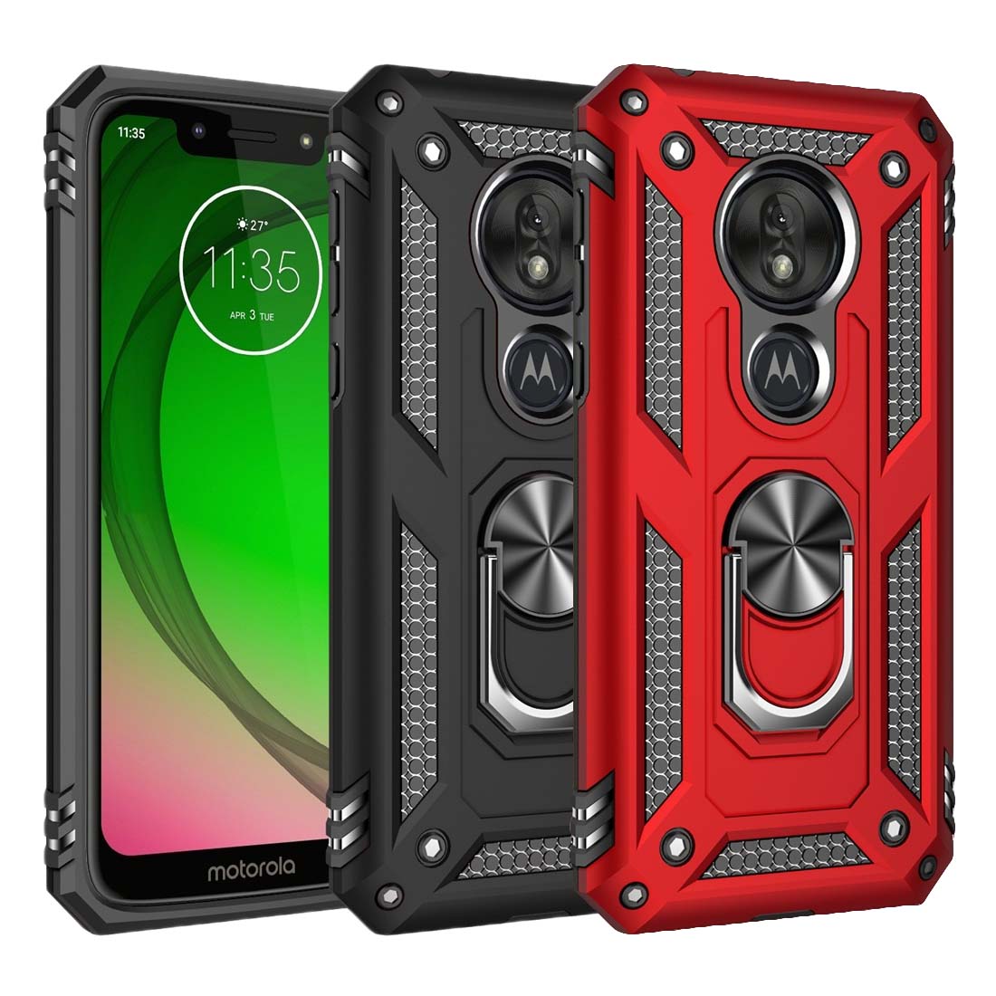 Outdoor Case für Motorola Moto G7 PLAY TPU PC Hybrid Sergeant Metall Ring Hülle