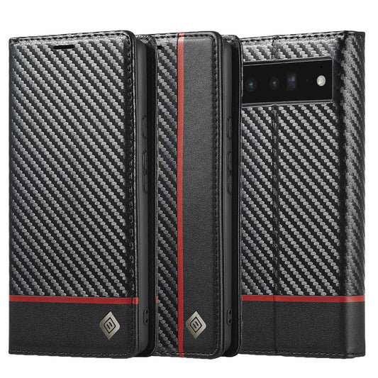 LC.IMEEKE Handy Tasche für Google Pixel 7a Carbon Wallet Stripe Hülle Etui Case