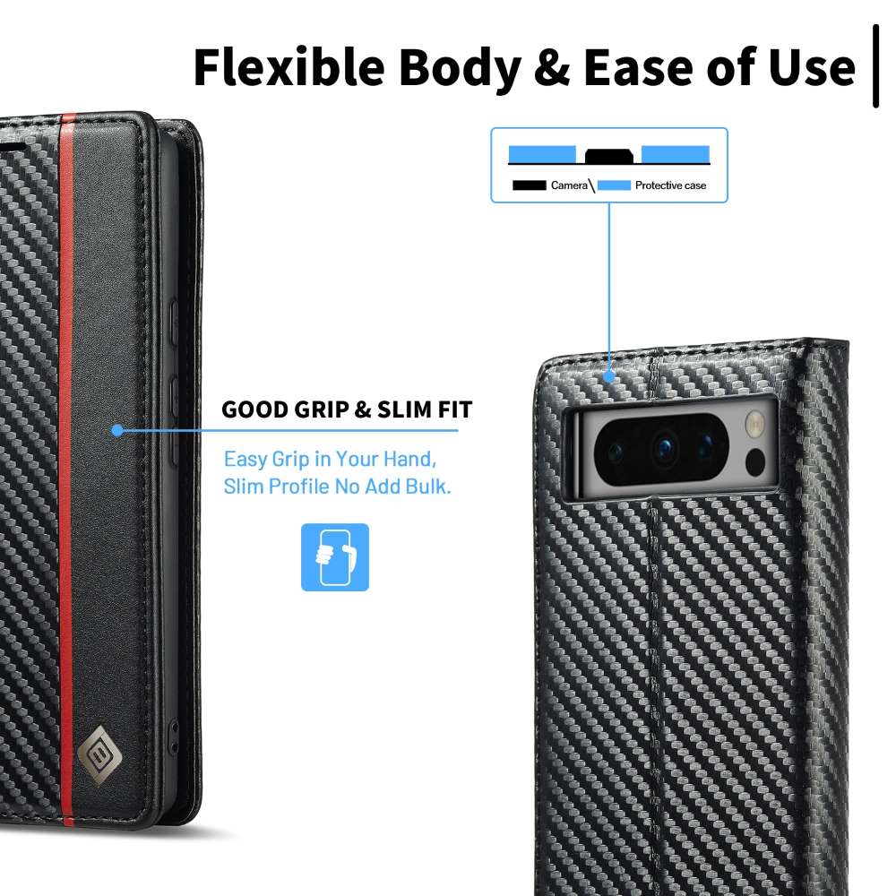 LC.IMEEKE Handy Tasche für Google Pixel 8 PRO Carbon Wallet Stripe Hülle Etui
