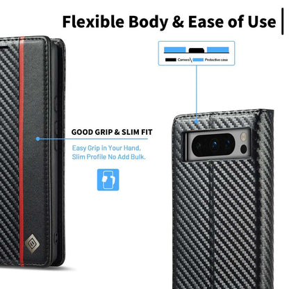 LC.IMEEKE Handy Tasche für Google Pixel 8 PRO Carbon Wallet Stripe Hülle Etui