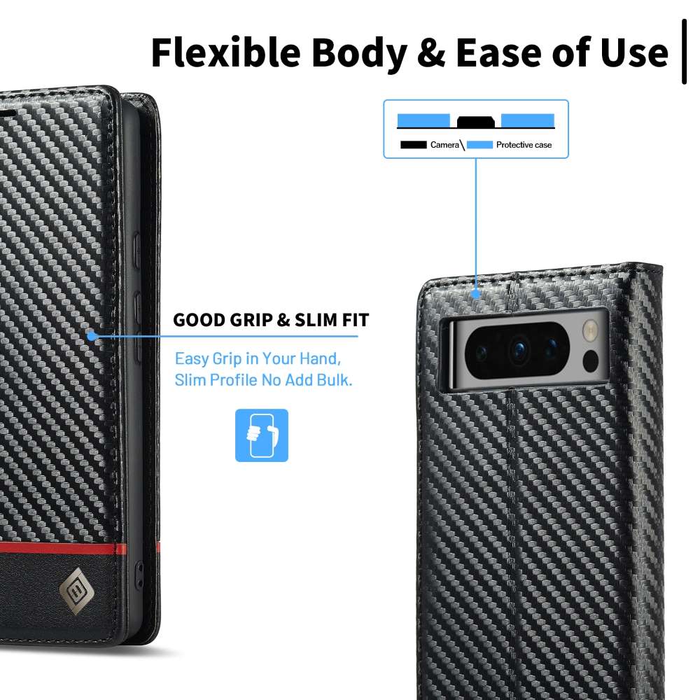 LC.IMEEKE Handy Tasche für Google Pixel 8 PRO Carbon Wallet Stripe Hülle Etui