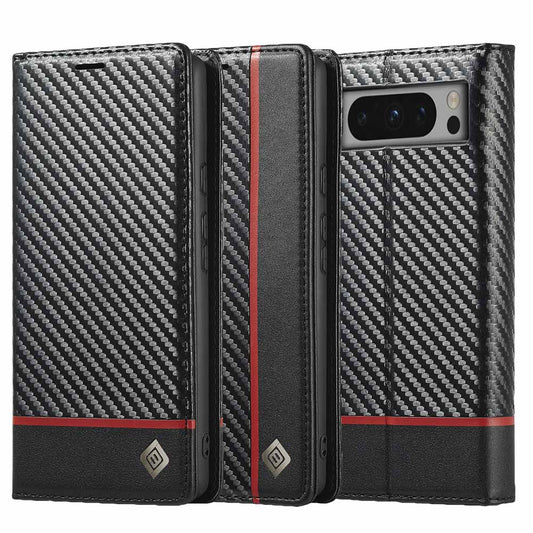 LC.IMEEKE Handy Tasche für Google Pixel 8 PRO Carbon Wallet Stripe Hülle Etui