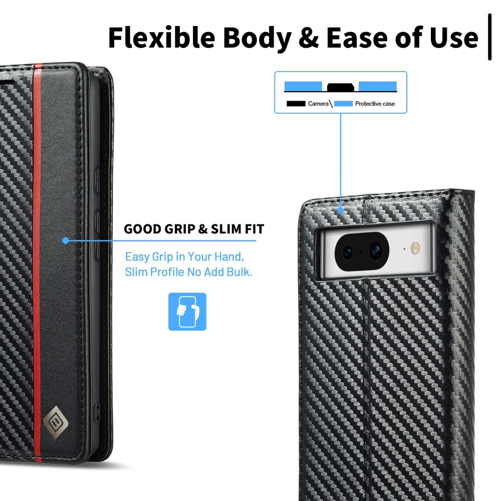 LC.IMEEKE Handy Tasche für Google Pixel 8 Carbon Wallet Stripe Hülle Etui Case